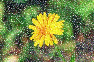 Painting technique of Pointillism. Colorful dandelion.