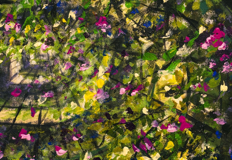 Original oil painting of spring sunny sun flowers tunnel greenhouse - Current trends in art - Yarnell School of Fine Art