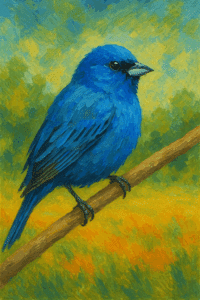 Indigo bunting on a branch painted in acrylic medium, AI Generated - Yarnell School Online