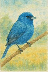 Indigo bunting on a branch painted in watercolor medium, AI Generated - Yarnell School Online
