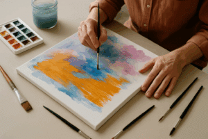 Young man painting watercolors on a canvas. Acrylic and Watercolor Techniques on Canvas - Yarnell School Online