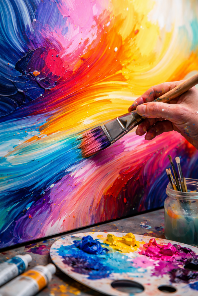 Man painting using acrylic blending techniques, AI generated - Understanding Acrylic Blending - Yarnell School Online