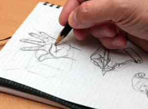 Sketch drawing on a sheet of notebook paper in pencil. daily sketch exercises - Yarnell School Online