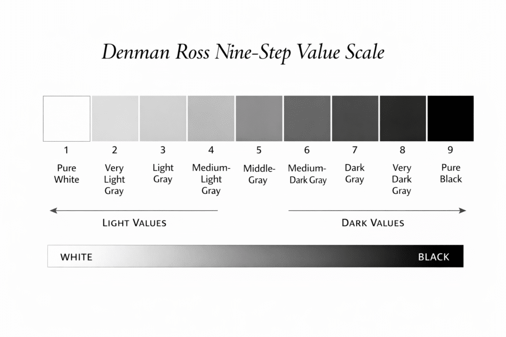 Denman Ross 9 Step Value Scale, AI Generated - Yarnells School of Fine Art